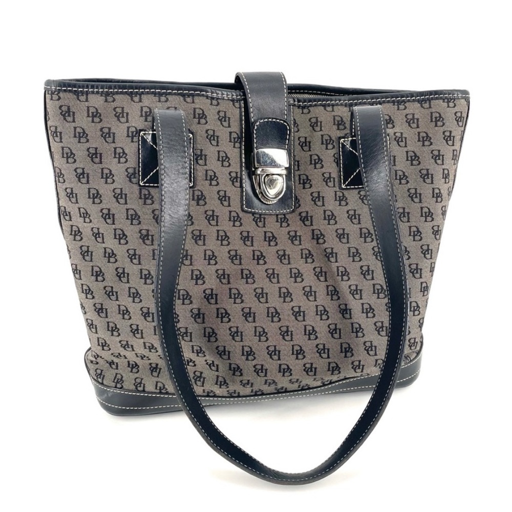 Dooney & Bourke Black Signature Fabric Leather Trim Large Tote Bag
